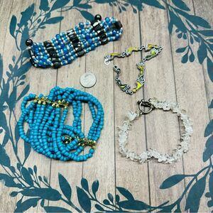 Bracelet Bundle Beaded Blue‎ Clear Silver Lot B1